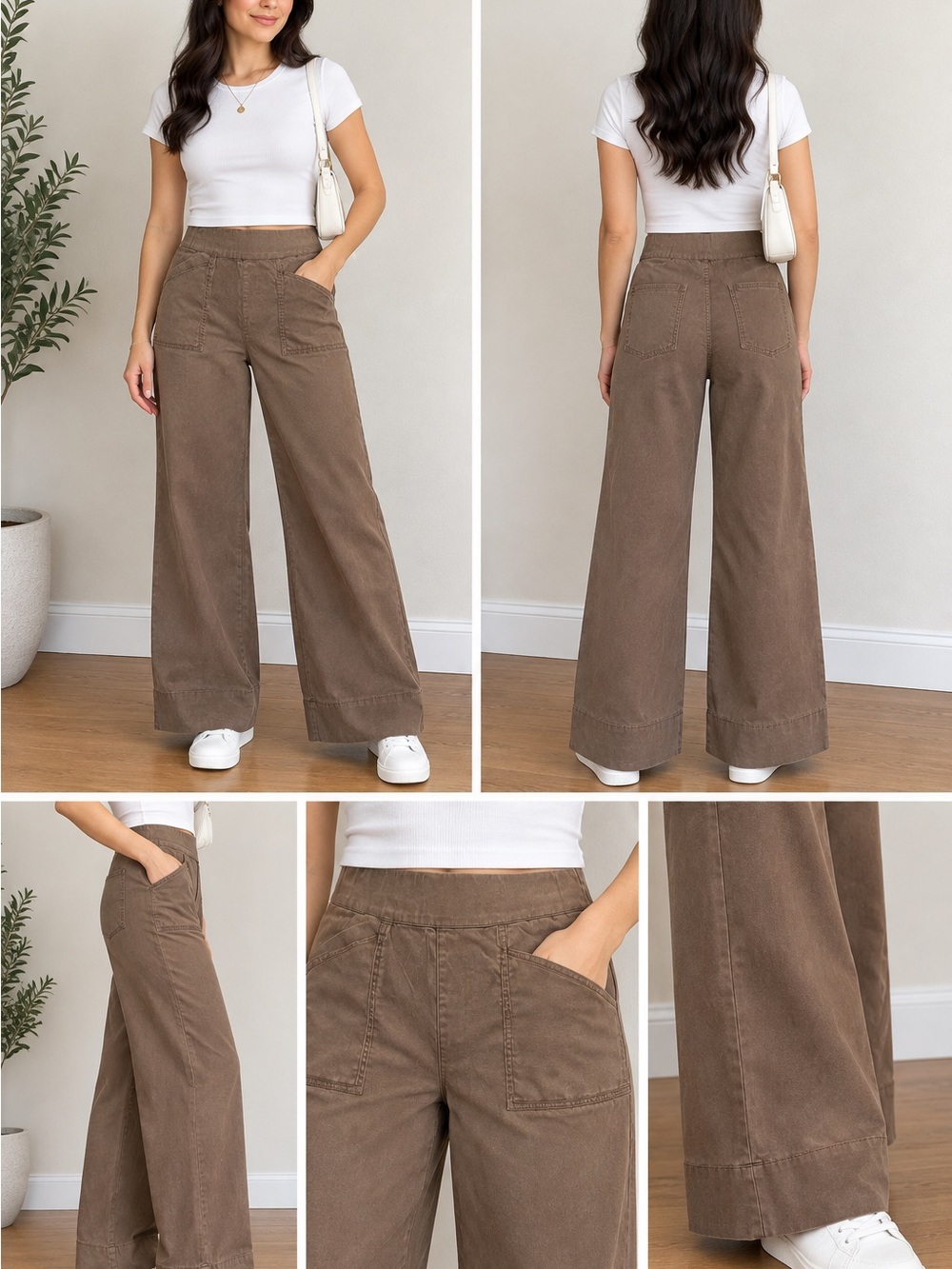 Joie Wide-Leg High-Rise Pants in Brown